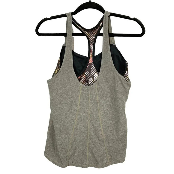 Prana‎ Sway Overlay Tank, Size Small, Gray with Patterned Bra Underneath, Yoga - Picture 3 of 11